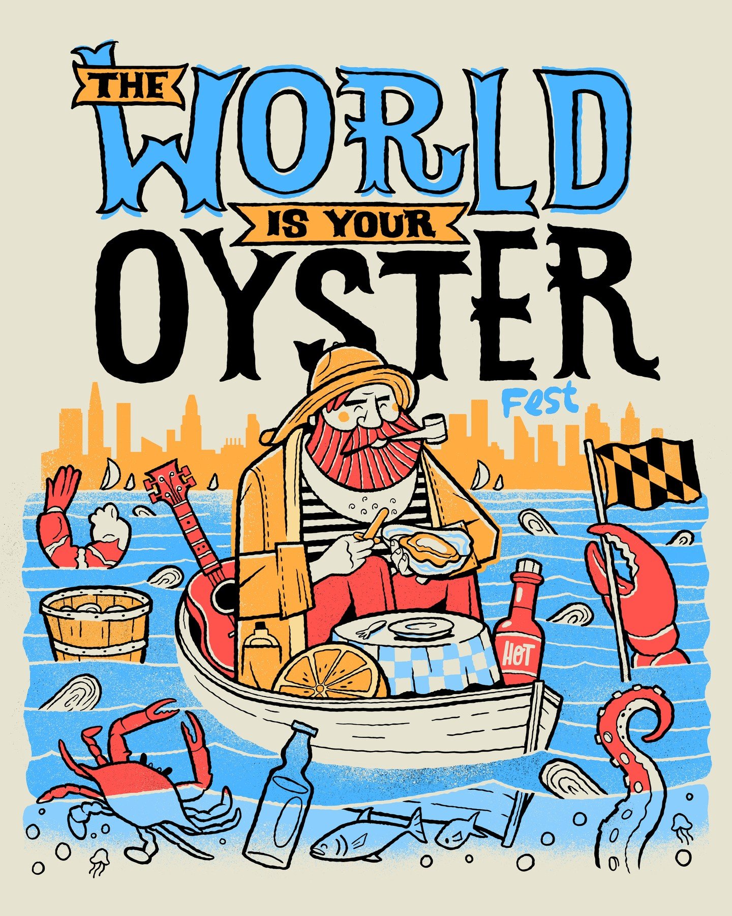 The World is your Oyster Festival poster.⁠
Loved working on this Chesapeake Bay waterman character for @oysterrecovery⁠