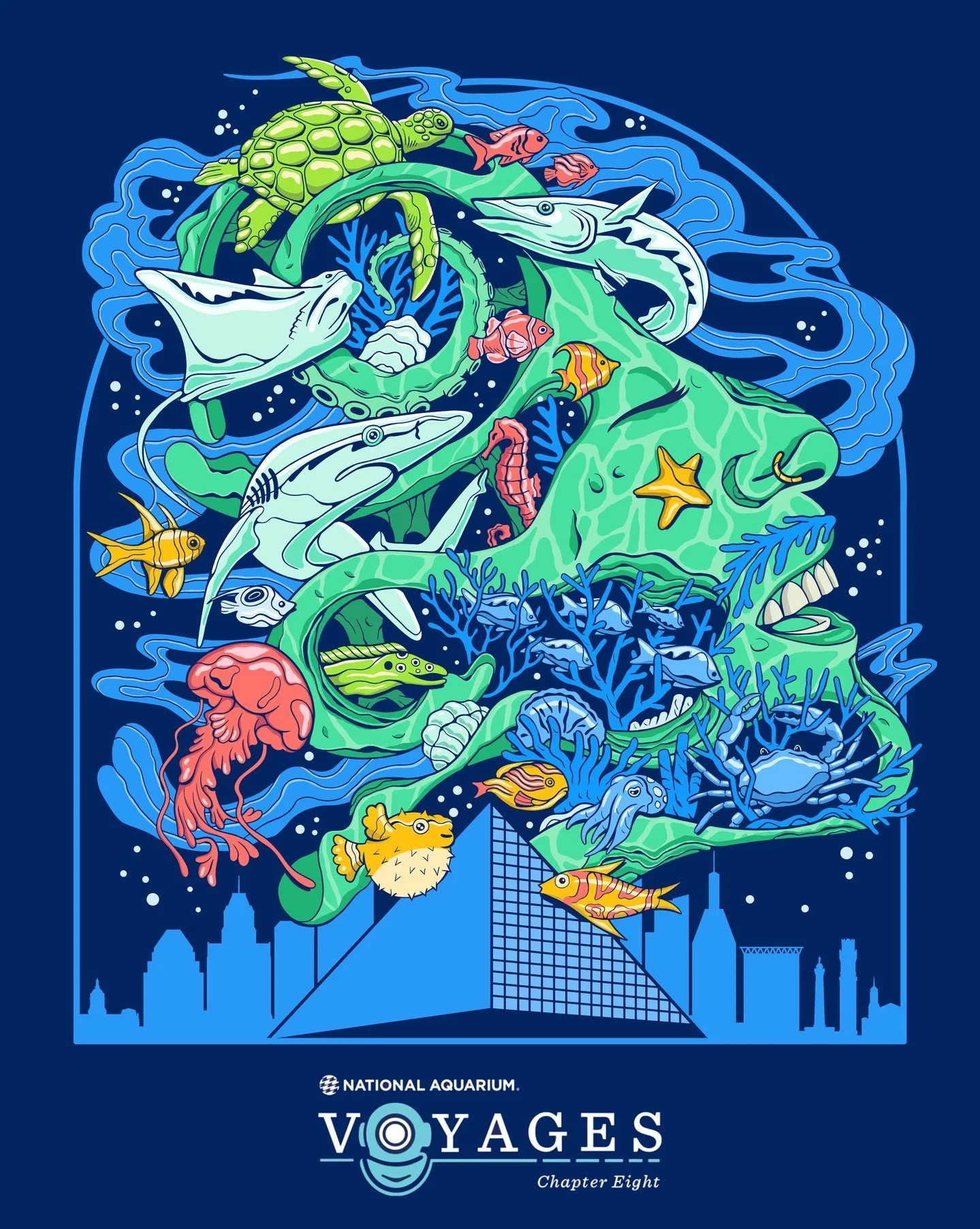 I had such a blast illustrating this piece for the next chapter of the @nationalaquarium Voyages. Featuring @theboywiththebluebeard⁠
I loved creating an entire coral reef out of his beard!⁠
⁠
Voyages chapter 8 tickets are available! 🤩 Tim &ldquo;Chy
