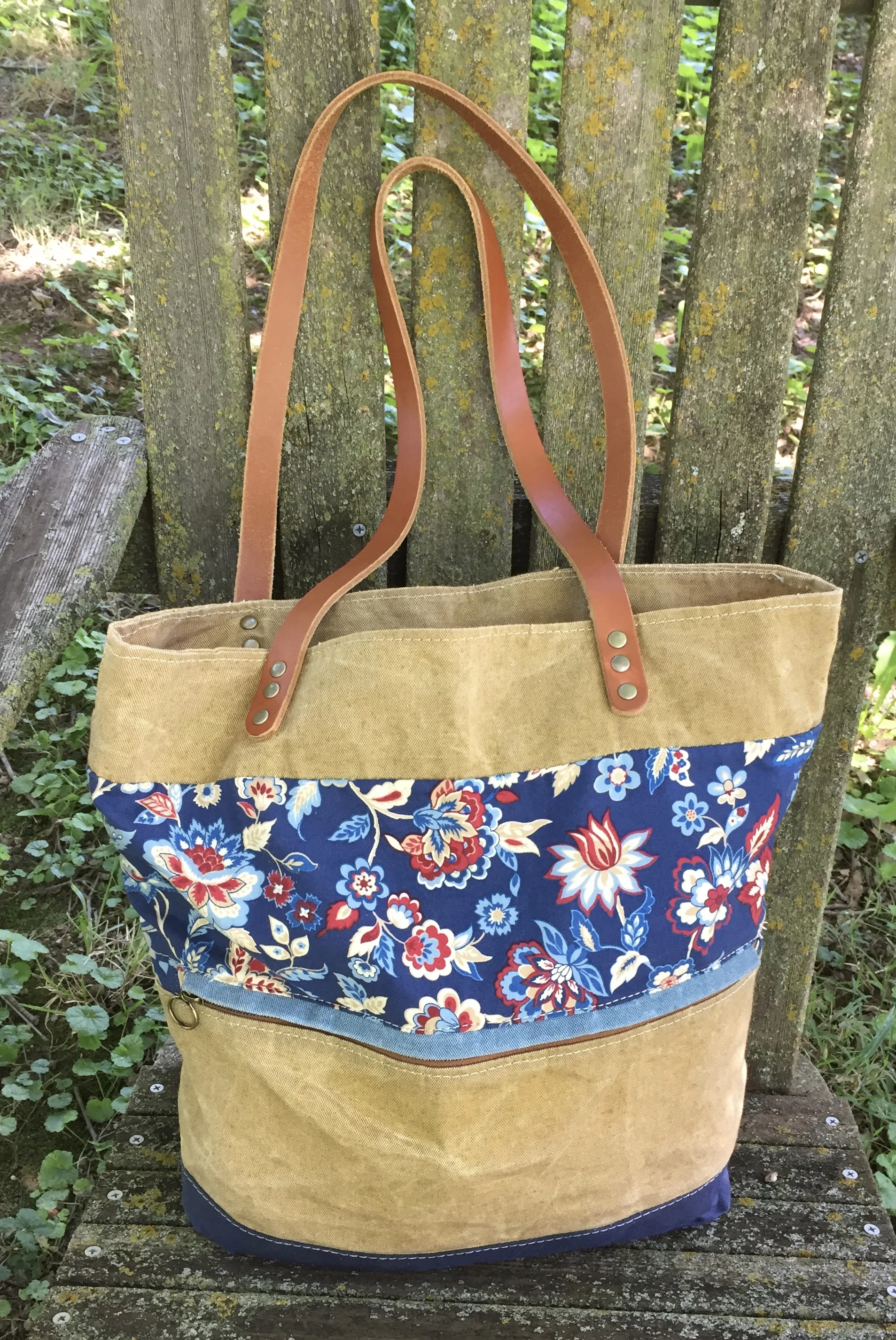 Waterlily Tote - waxed canvas/cotton fabric