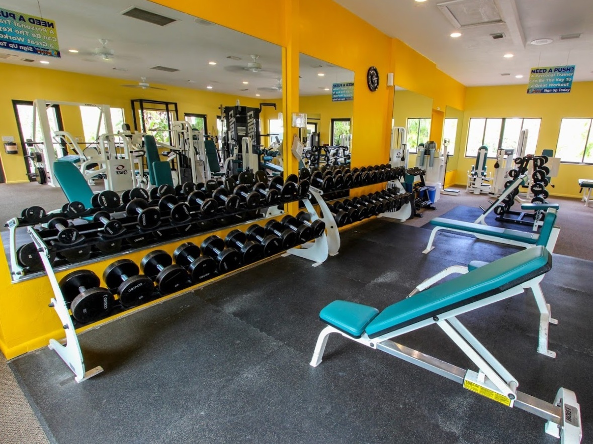 FULLY EQUIPPED WEIGHT ROOM Everything you need for a great workout. Free weights (Barbells, Dumbbells), Selectorized Cybex Equipment, Cross-Cables, High/Low Cables, Dips, Squat Rack, Smith Machine and more!