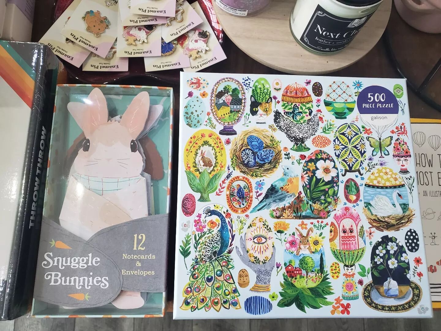 Spring ahead with our adorable bunny stationary and dazzling egg puzzle. 💐🐰 Snuggle Bunnies Notecards include 12 notecards and envelopes and the Artisanal Eggs Puzzle has 500 pieces of beautiful illustrations. 

#readersgardenbookstore #readersgard