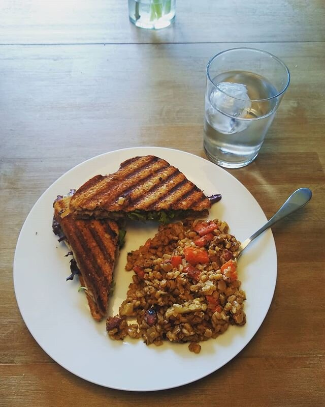 Focusing on more healthier sides, grilled turkey sandwich and pearl barley with roasted carrots