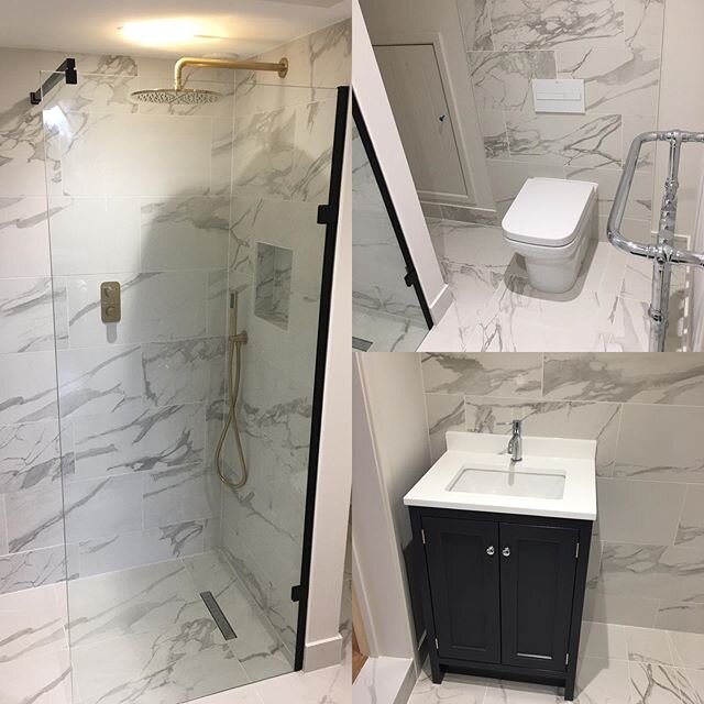 Our last pre-lockdown installation. Marble tiles, concealed cistern and wet room shower tray #wetrooms #smallbathrooms #crosswater #cheltenhambathrooms #roperrhodes