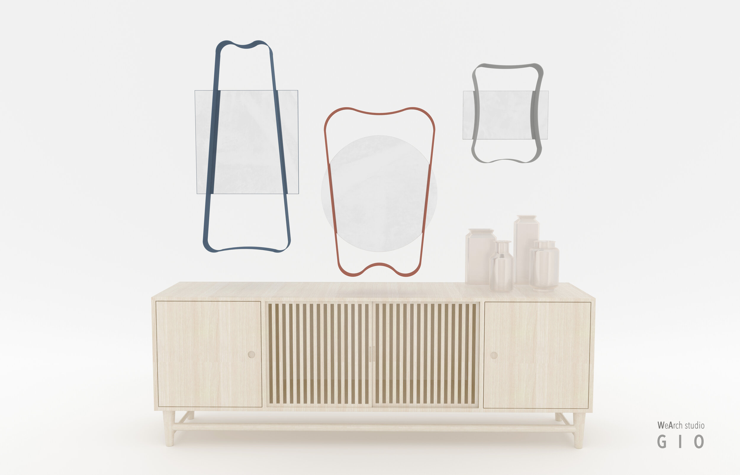 Oggetto: Set di specchi Concorso: HIRO Anno: 2021 Gio vuole trasmettere le linee formali che lo specchio F.A. 33 di Gio Ponti racconta. Lo stile italiano da cui il nostro spunto concettuale parte, si fonde completamente con i valori di Hiro: u