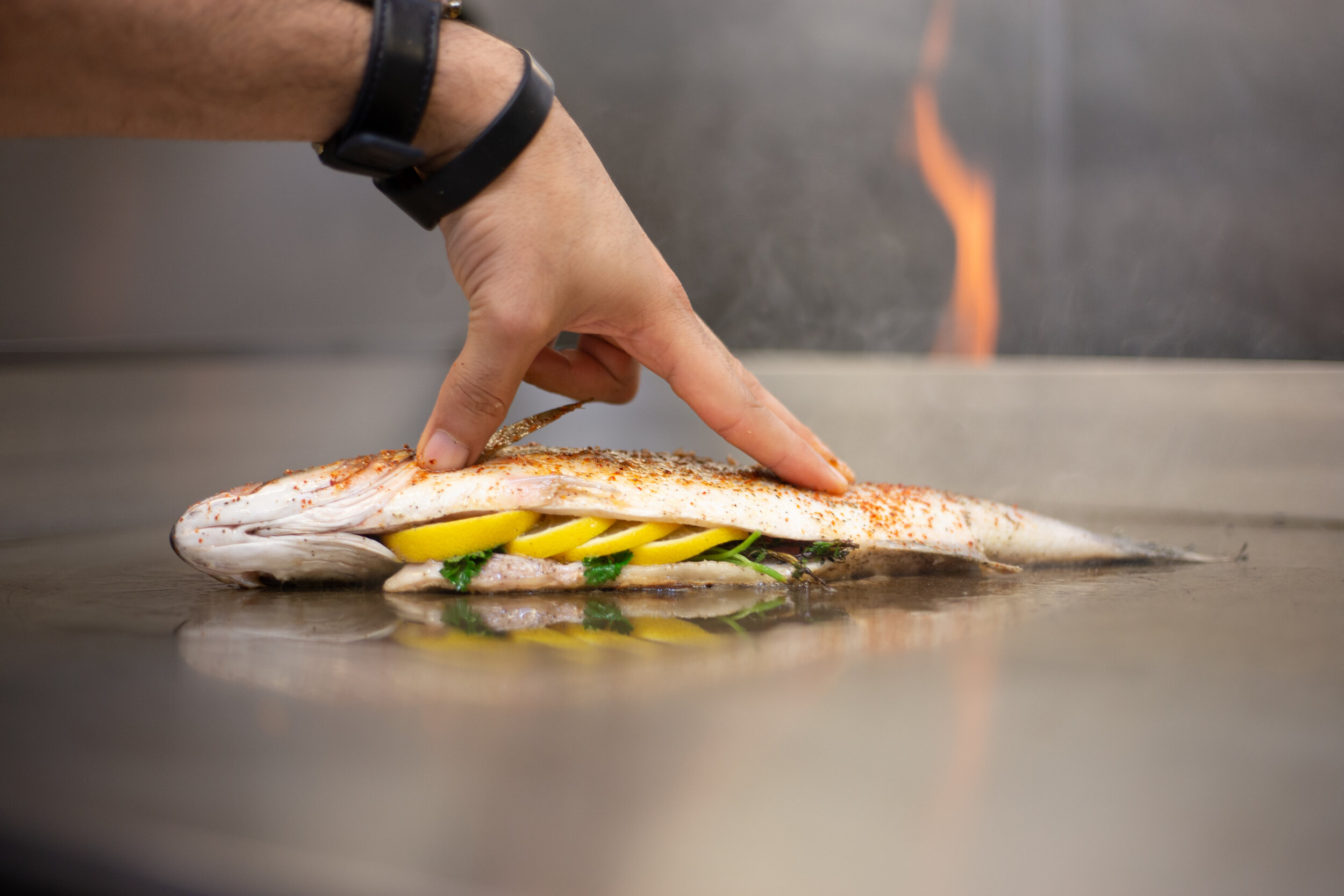 Branzino on grill food photographer