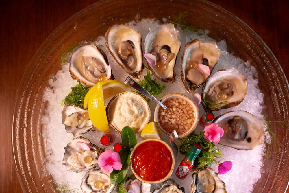Oysters on the half shell, with pearls food photography