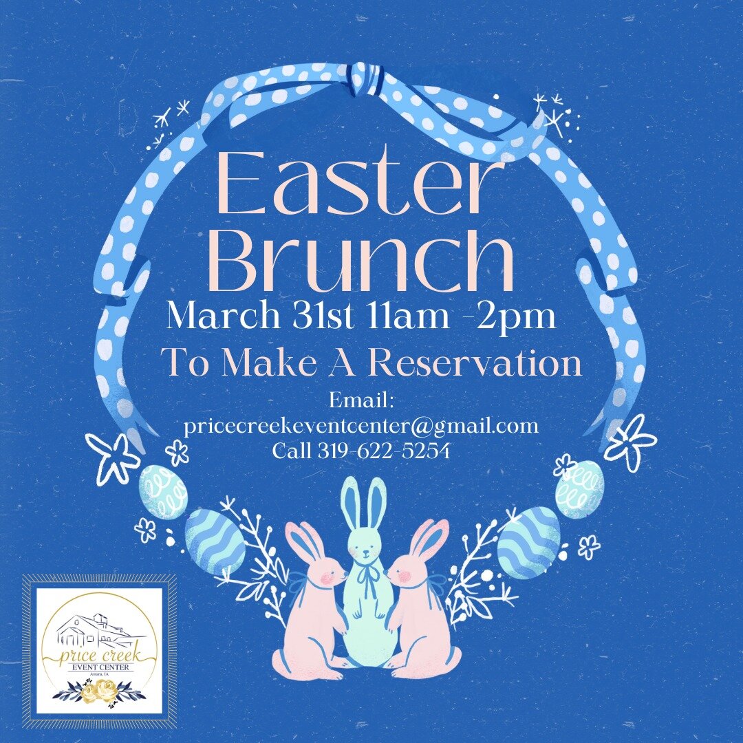 Easter Lunch Buffet
Serving Hours: 11am-2pm

Cost Per Person $28.95
Children (5-10 years) $8.95
Children (11-16 years) $14.95

Hot Lunch Buffet
 ~ Apple wood smoked ham 
 ~ Tender Beef and savory cabbage on side
 ~ Chicken in cream sauce 
 ~ Green Be