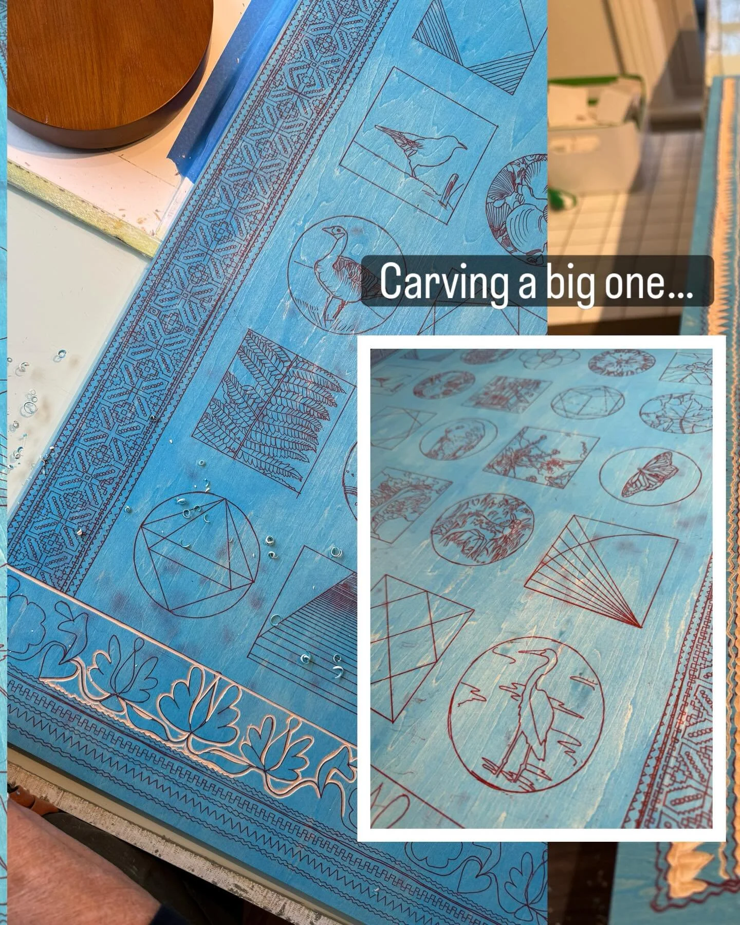 Spending countless hours in the studio on a BIG carve that I will print in Arvada Colorado next month as part of the @biginkprints workshop! This piece will also become a centerpiece in an upcoming show - stay tuned for details. 

#printmaking&nbsp;#