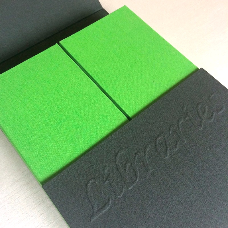 Archival box with one flap open revealing bright green inside by artist eilis murphy