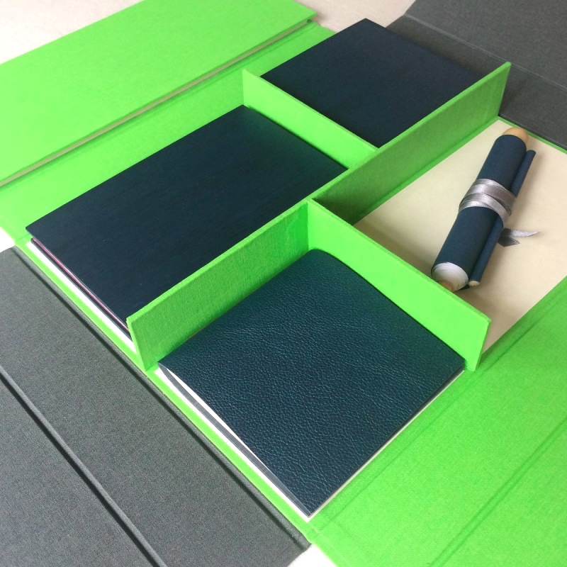 Selection of handmade books inside archival box for Goethe Institut Irland
