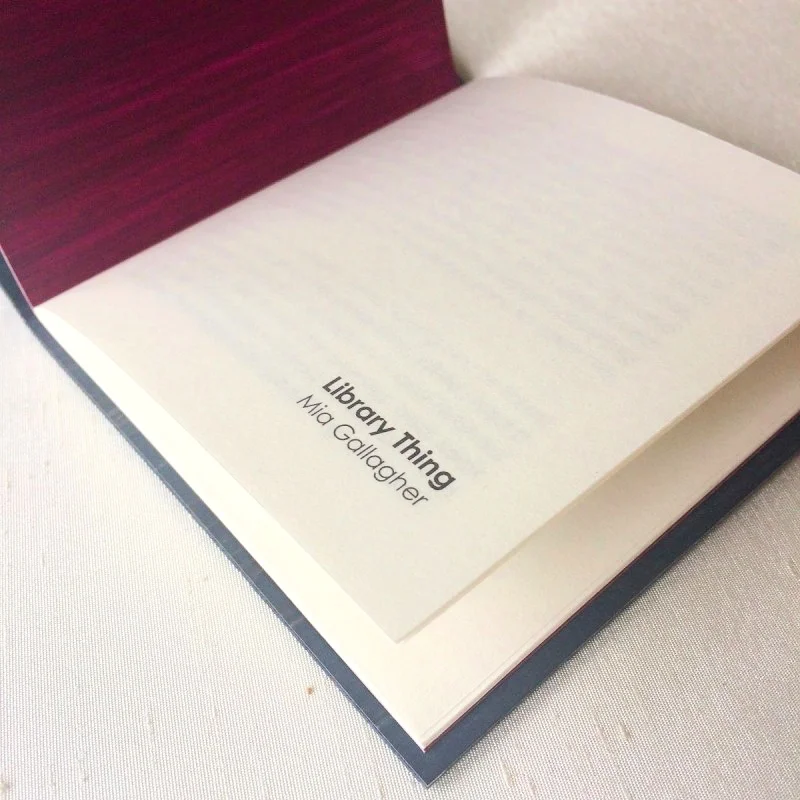 Title page of Mia Gallagher's artist's book in Goethe box collection by artist eilis murphy