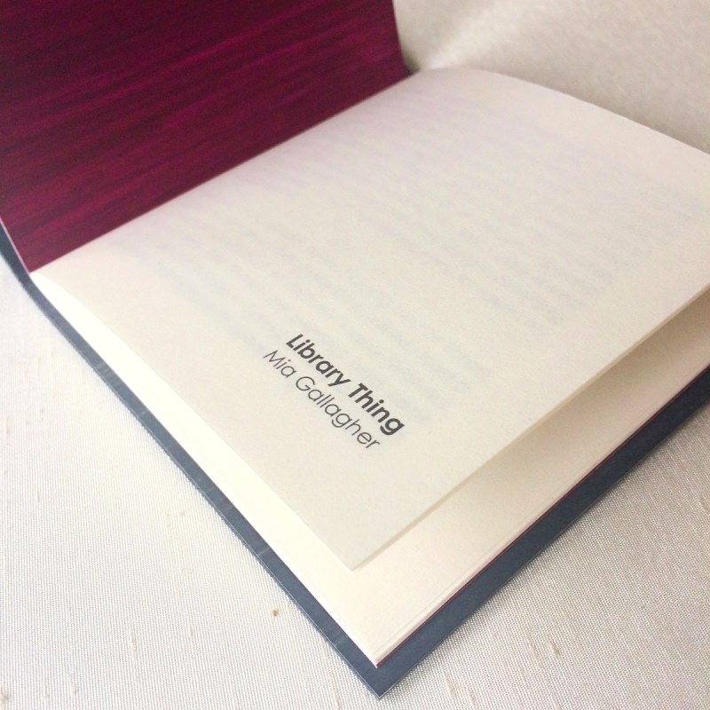 Title page of Mia Gallagher's artist's book in Goethe box collection by artist eilis murphy