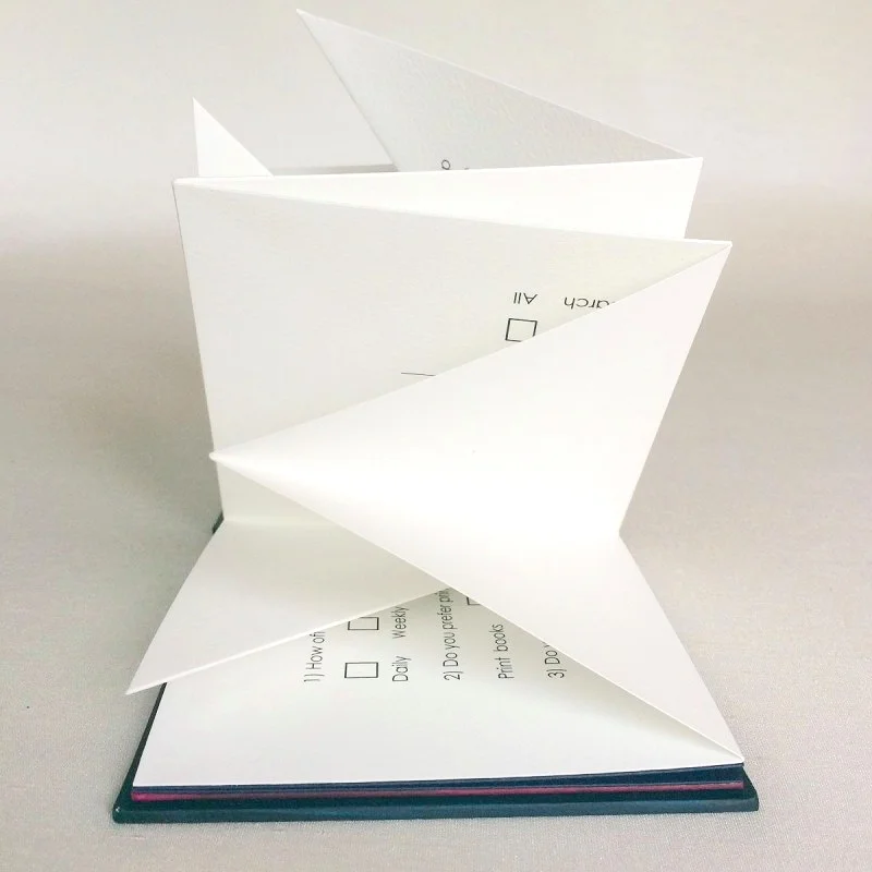 Unusual book with spiky pages and navy cover by artist eilis murphy