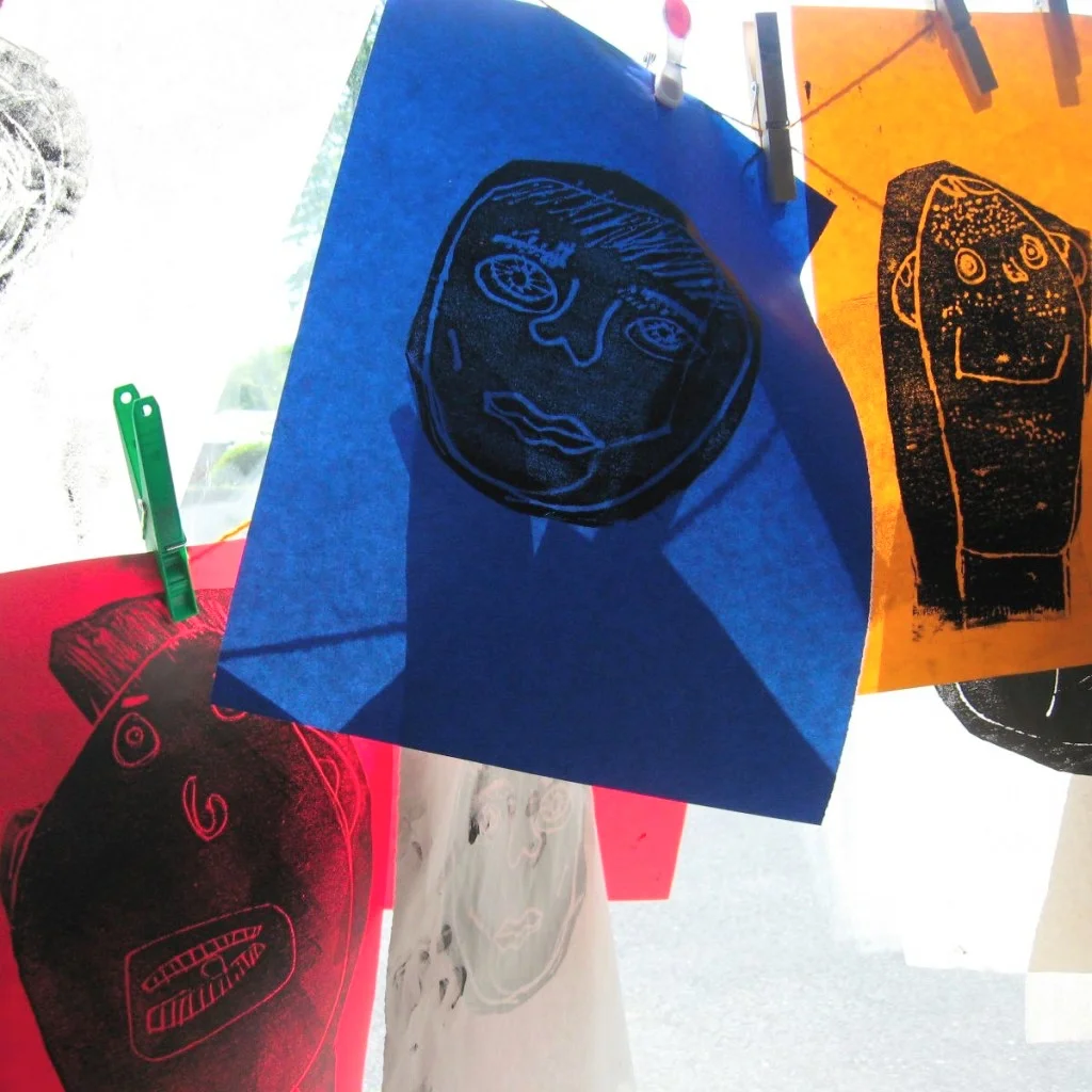 Foam prints on coloured paper of students in CRAFTed programme