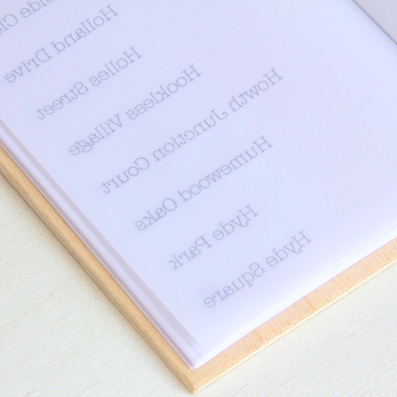 Close up of text on see through page in limited edition artist's book