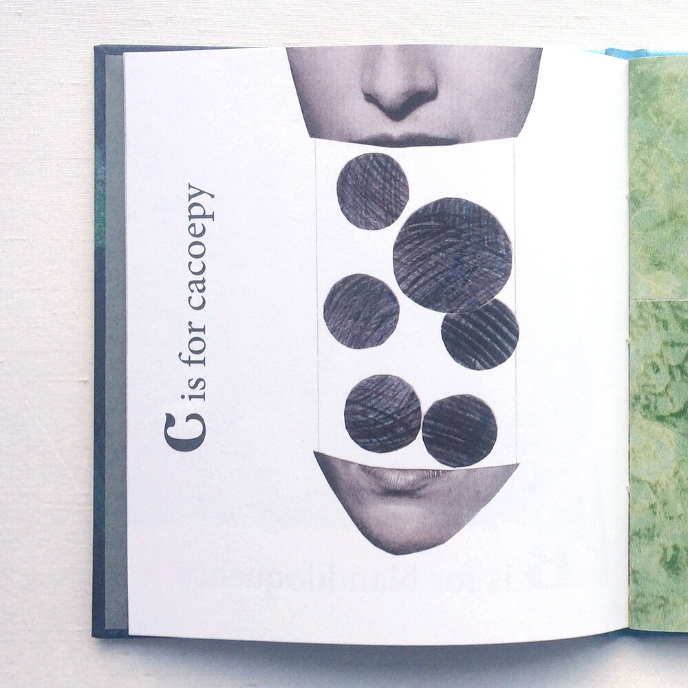 C is for cacoepy - B&amp;W collage in artist's book by eilis murphy