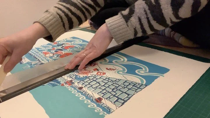 I&rsquo;m working on a handprinted picture book by @aileencrossleyillustration 

Aileen commissioned me to hand bind an edition of 5 books using her vibrant lithographs. We worked together to choose with a simple binding structure that would not dist