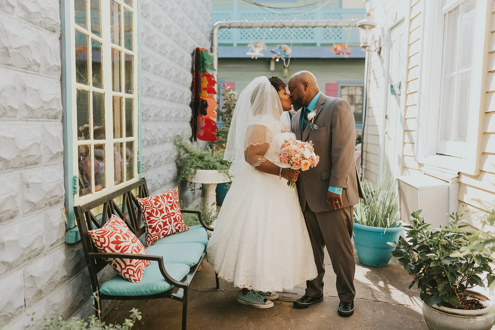 This lovely couple had their ceremony in our Banana Courtyard, and their reception in The Roadhouse - Copyright Jen Menard Photography
