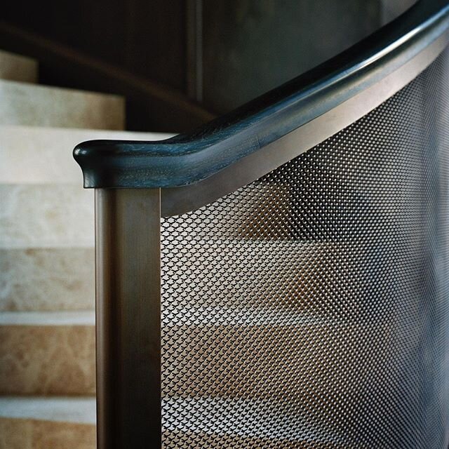 Such a fresh change for stair railing.  I love the metal mesh in place of traditional pickets. @liaigre_official #custom #construction #progress  #interiordesign #customhome #design #designprogress #constructionprogress #sitevisit #constructionsite #