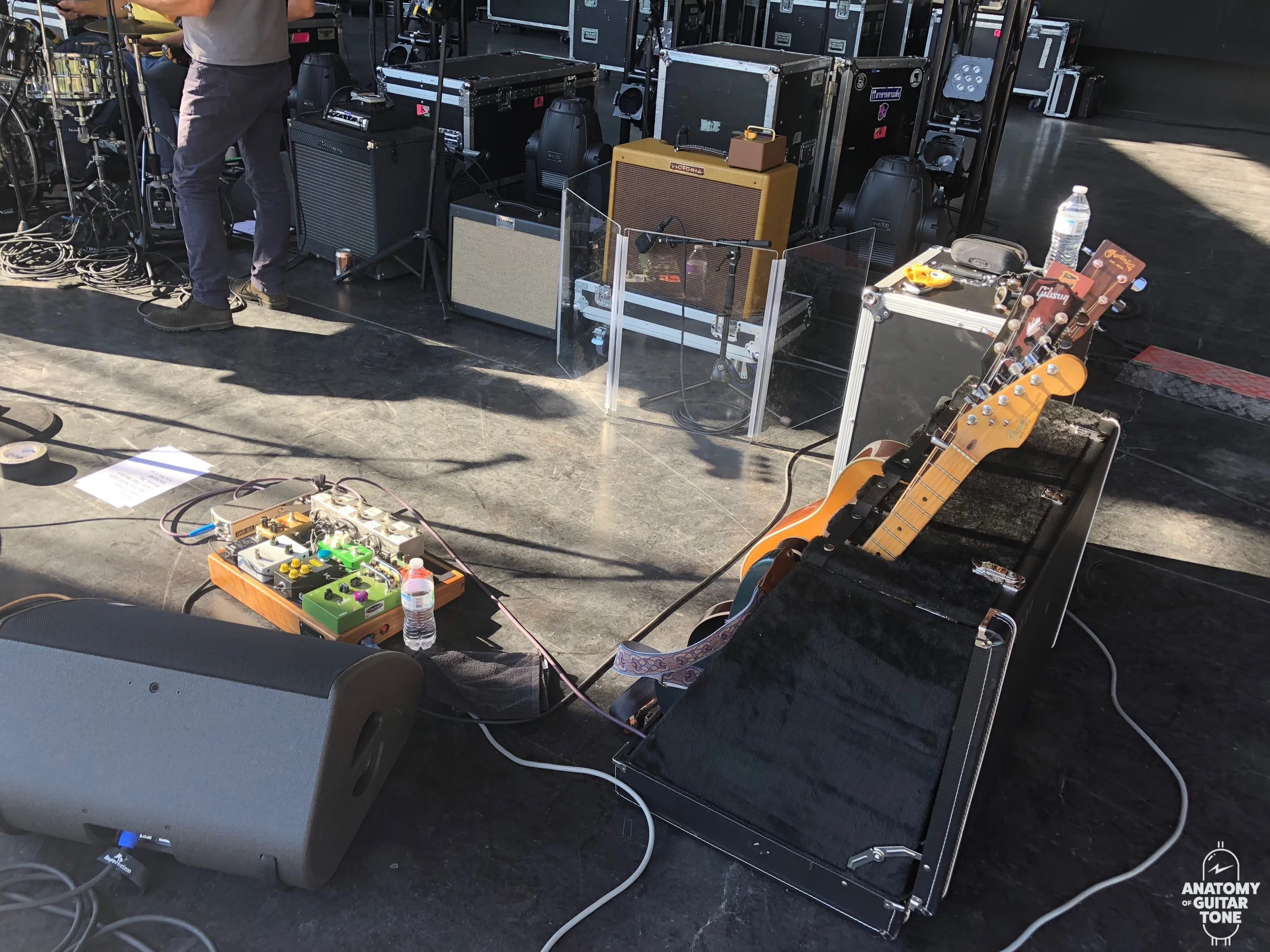 Bright festival stage where it was hard to see the Korg tuner.