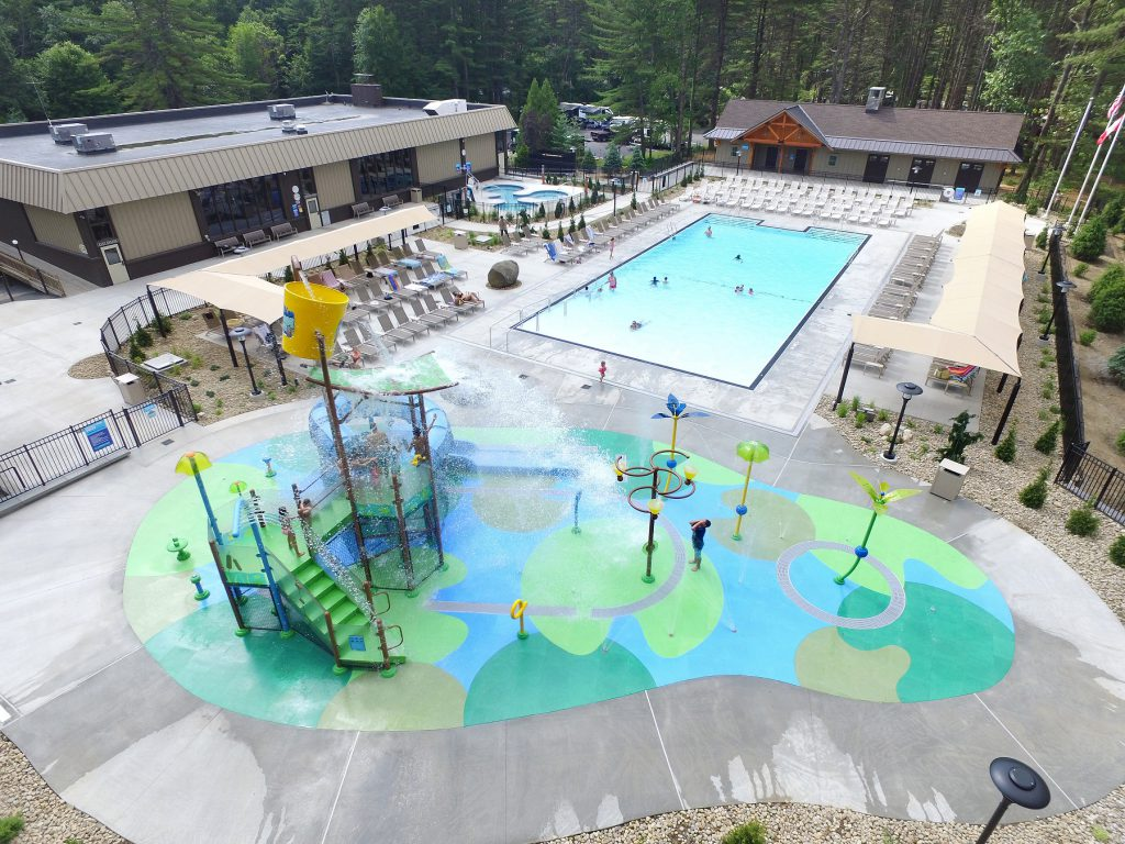 Lake George RV Park splash pad and pool, Life Floor splash pad tiles, splash pad safety surface