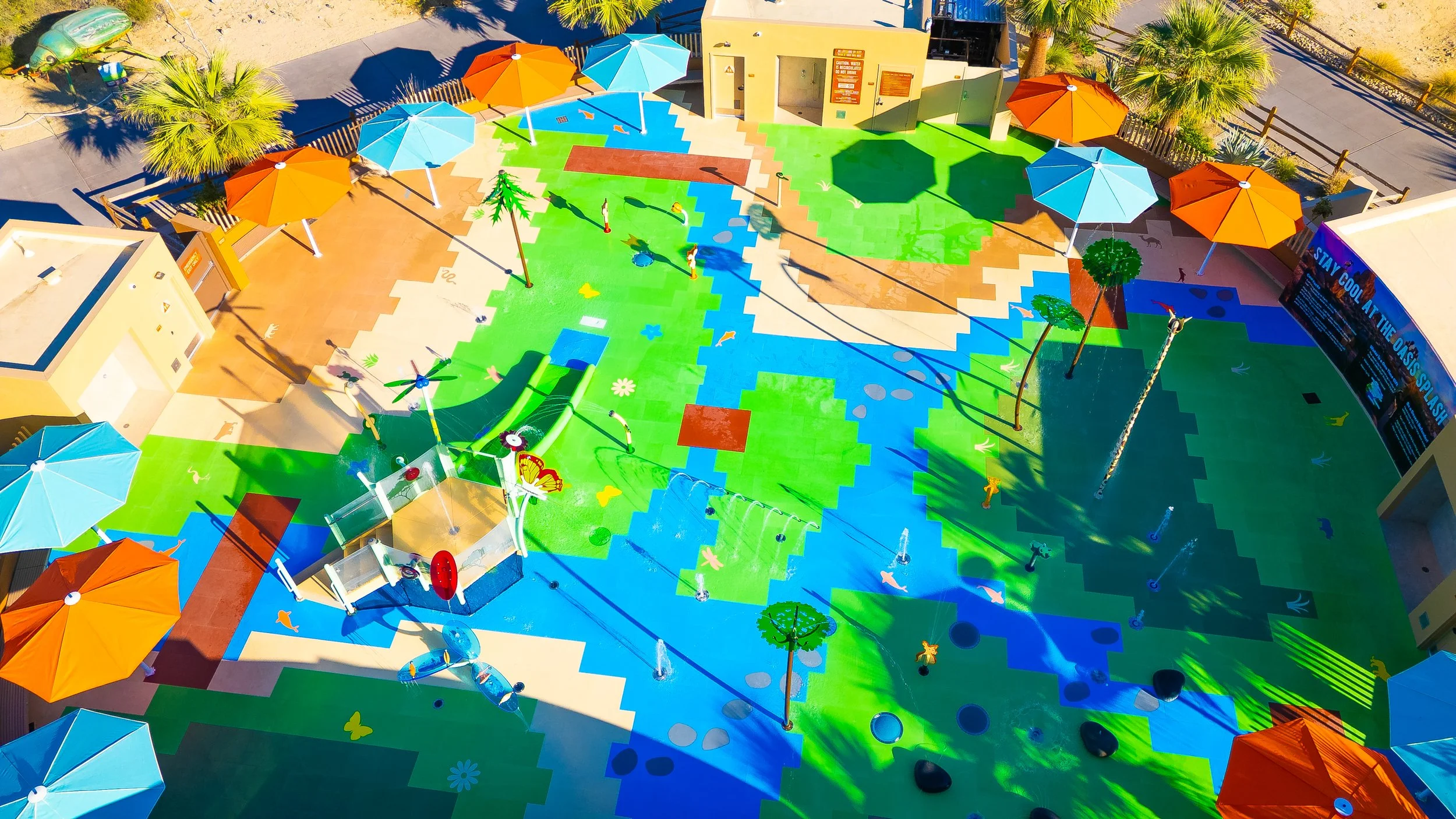 Aerial of California Splash Pad, Life Floor Aquatic Safety Surfacing, Splash Pad Design