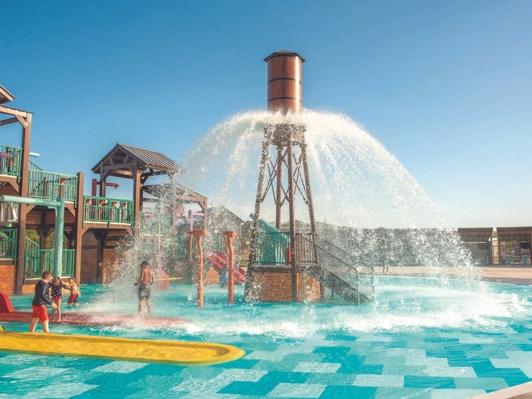 Camp Fimfo Waco waterpark with Life Floor splash pad surfacing, splash pad flooring, aqua tile