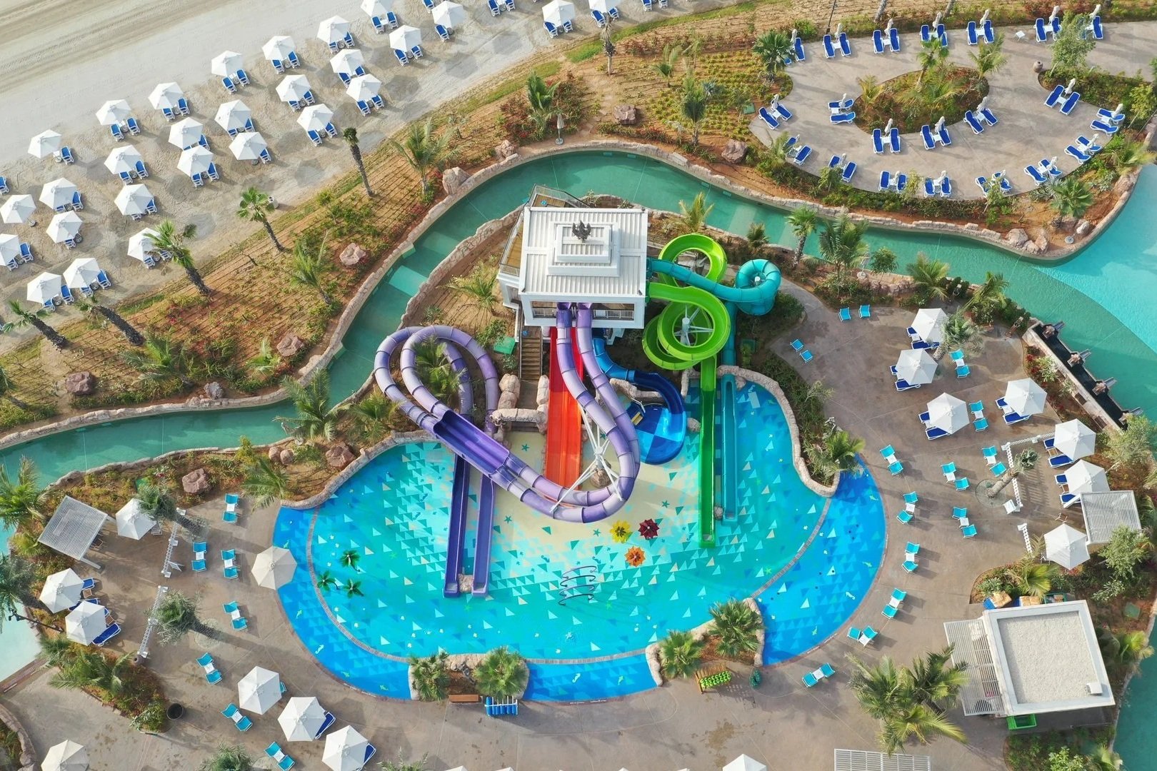 Atlantis The Palm Waterpark with Life Floor safety surfacing around slides