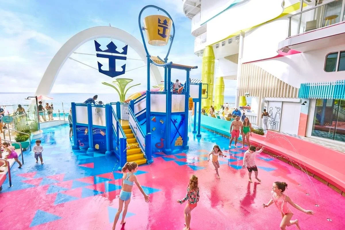 Cruise Ship with Aquatic Play Structure, Kids playing on Life Floor Safety Surface