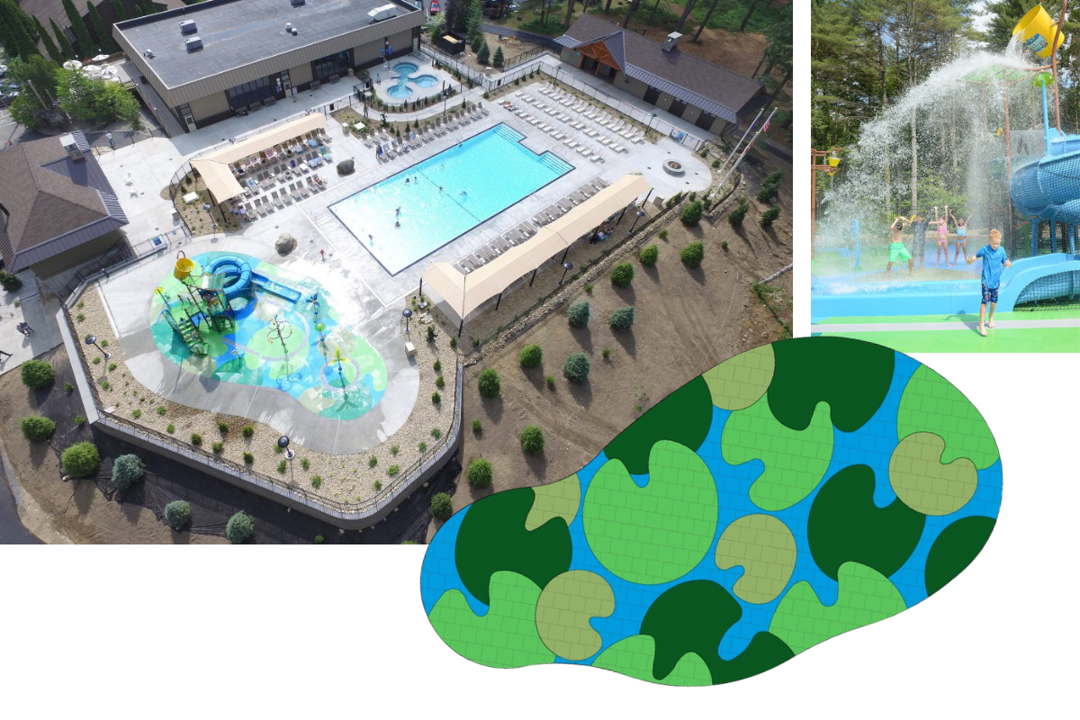 Lily pad themed Splash Pad with safety tiles, splash pad safety surface, splash pad flooring