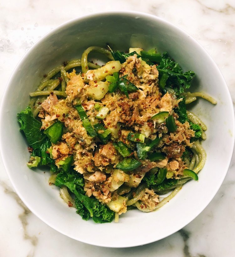 Pesto Pasta with Spicy Tunafish Salad