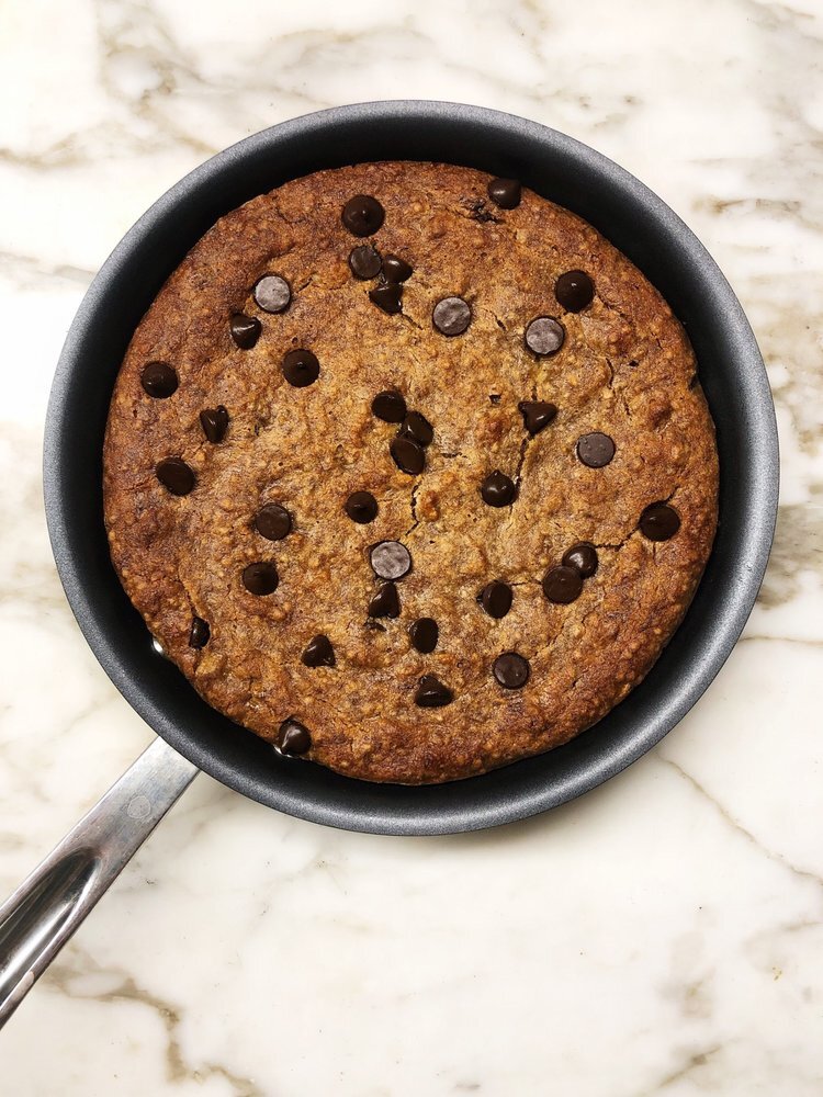 Chocolate Chip Almond Butter Banana Skillet Cake