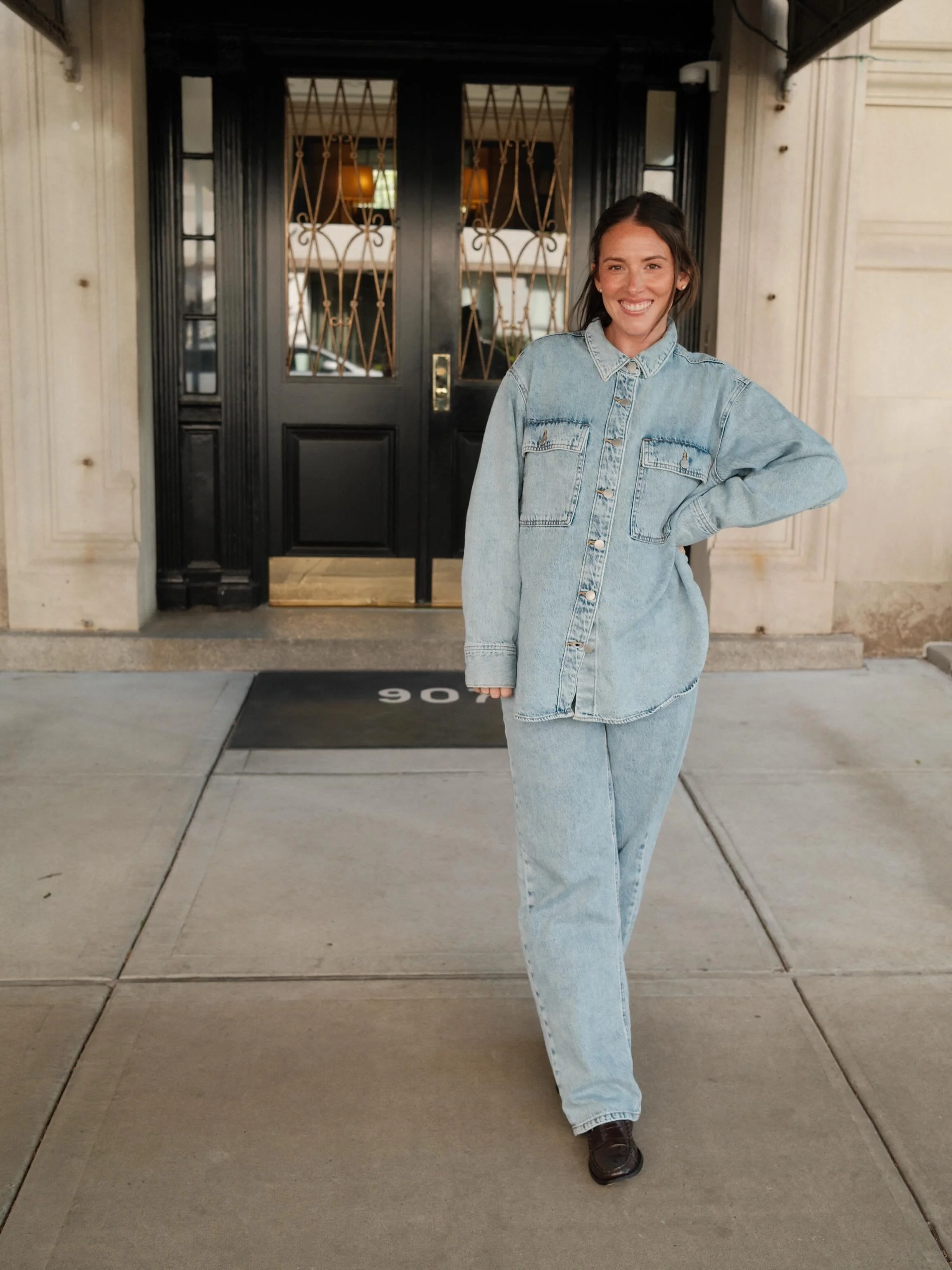 Me 🤝🏻 a denim set. 

Pinch me moment of doing a mini @conversationswithcam live interview with my mom to open for @katiecouric and @ornaguralnik. Add this to the list of cool shit I get to tell this baby I did with them in my belly!!!