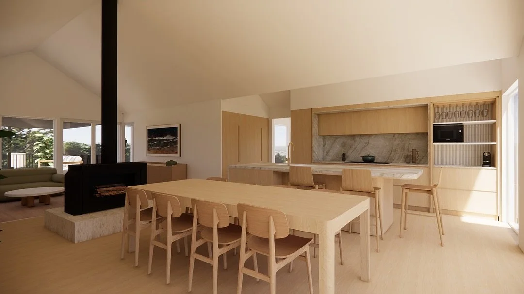 The Quiet Fifth -

We have loved collaborating with our clients to design this serene, grounded home over the last few months. 
A soft palette of sand, stone, timber + greenery; organic curves and tactile details that welcome you in and connect you t
