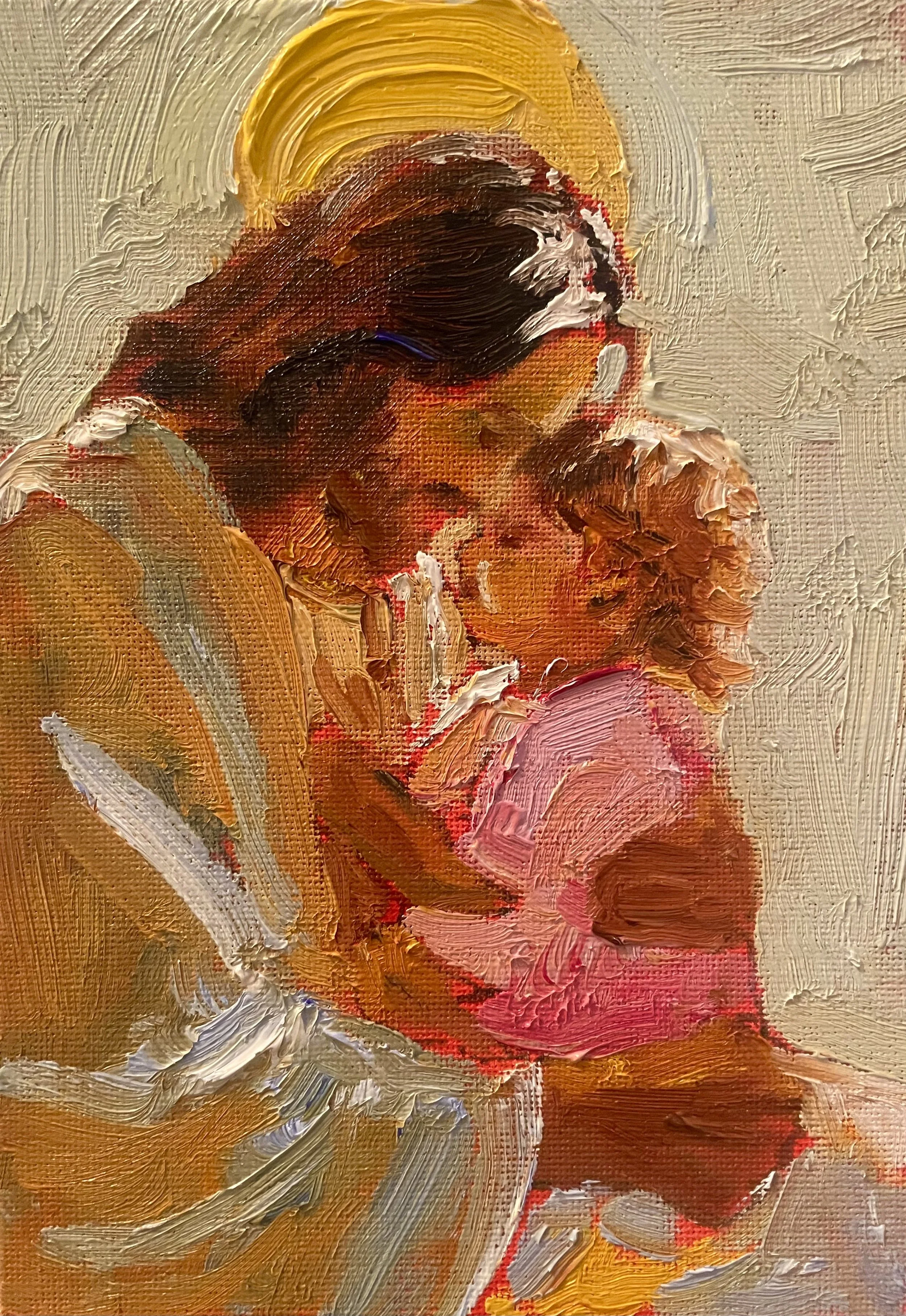 Tender Embrace: Handcrafted Oil Painting