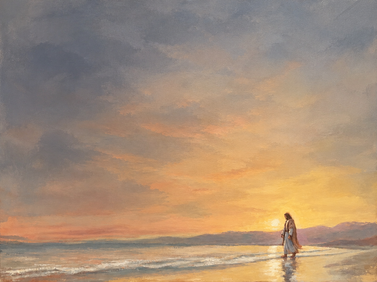 Serene Beach Sunset Original Canvas Art
