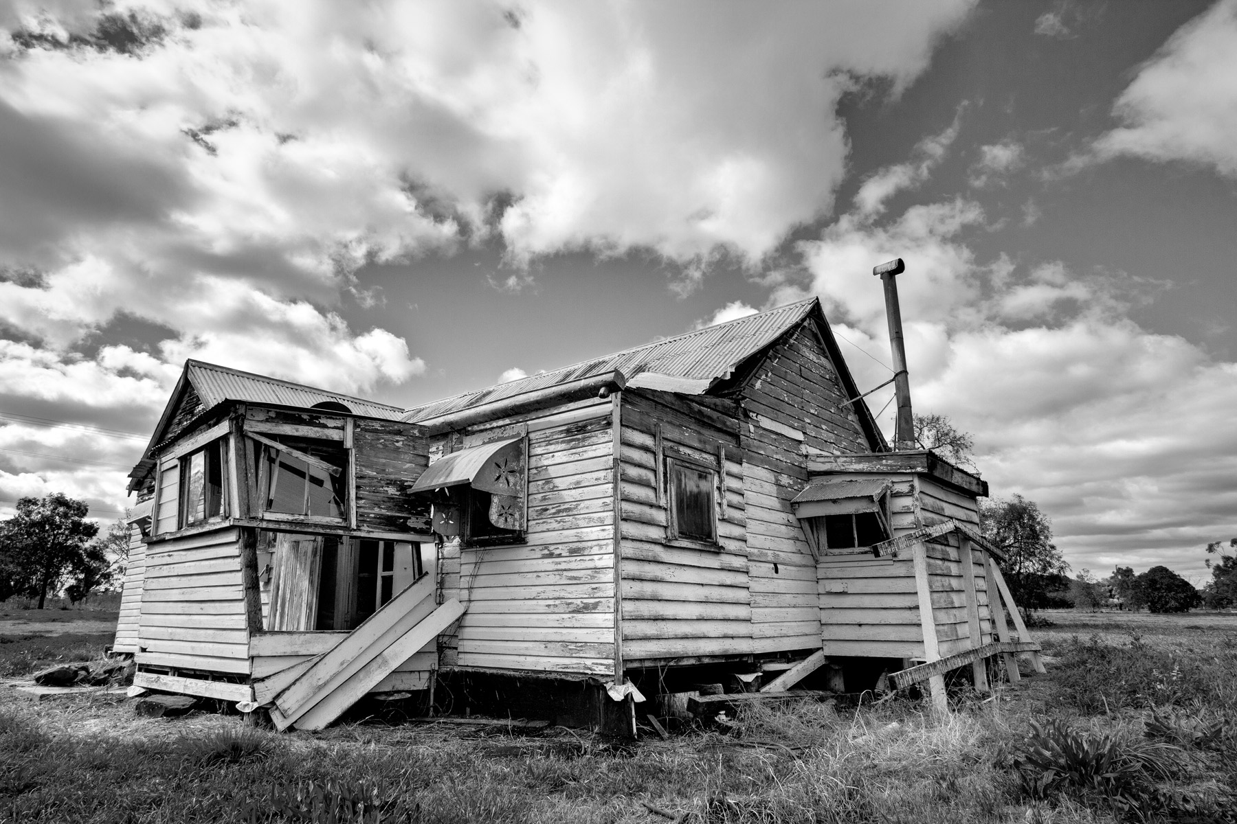 The exterior of an old abandoned house in Acland, Australia