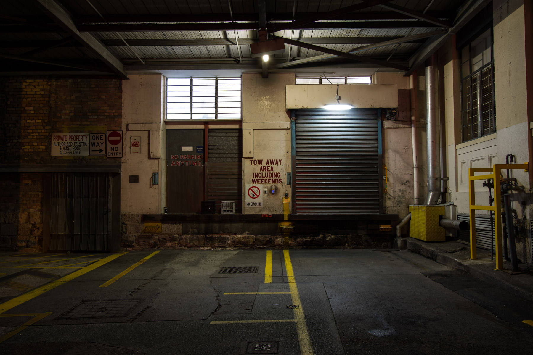 A loading dock in the Brisbane CBD at night