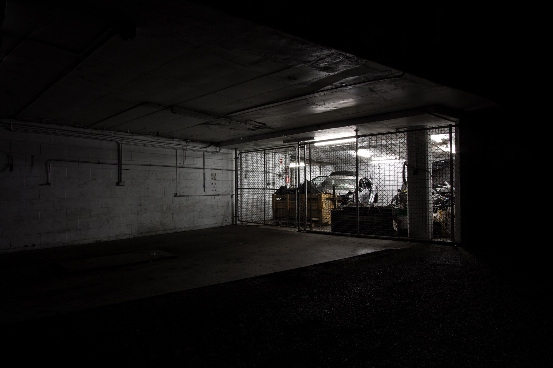 A car in a taxi depot garage at night in Brisbane