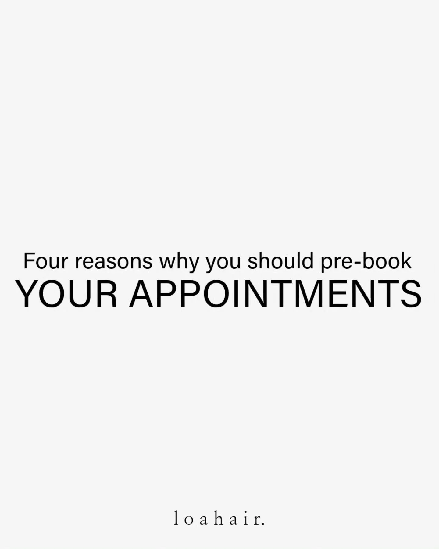 Four reasons why should pre-book your appointments 😎✨️
.
.
.
.
.
.
.
#loahair #bergencountyhairsalon #bergencountyhair #bergencountysalon #njsalon #njhairsalon #njhairstylist #njhair #balayage #foilayage #hairpainting #bergencountymoms #bergenmama #