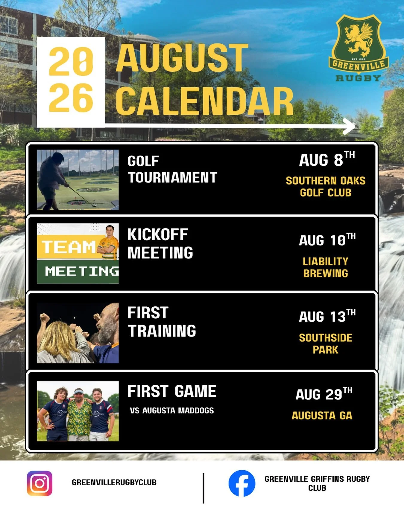 August is a big month for the club, mark up your calendars! 

Shoot us a dm if you want more details on how to join the club. For The Griffin!