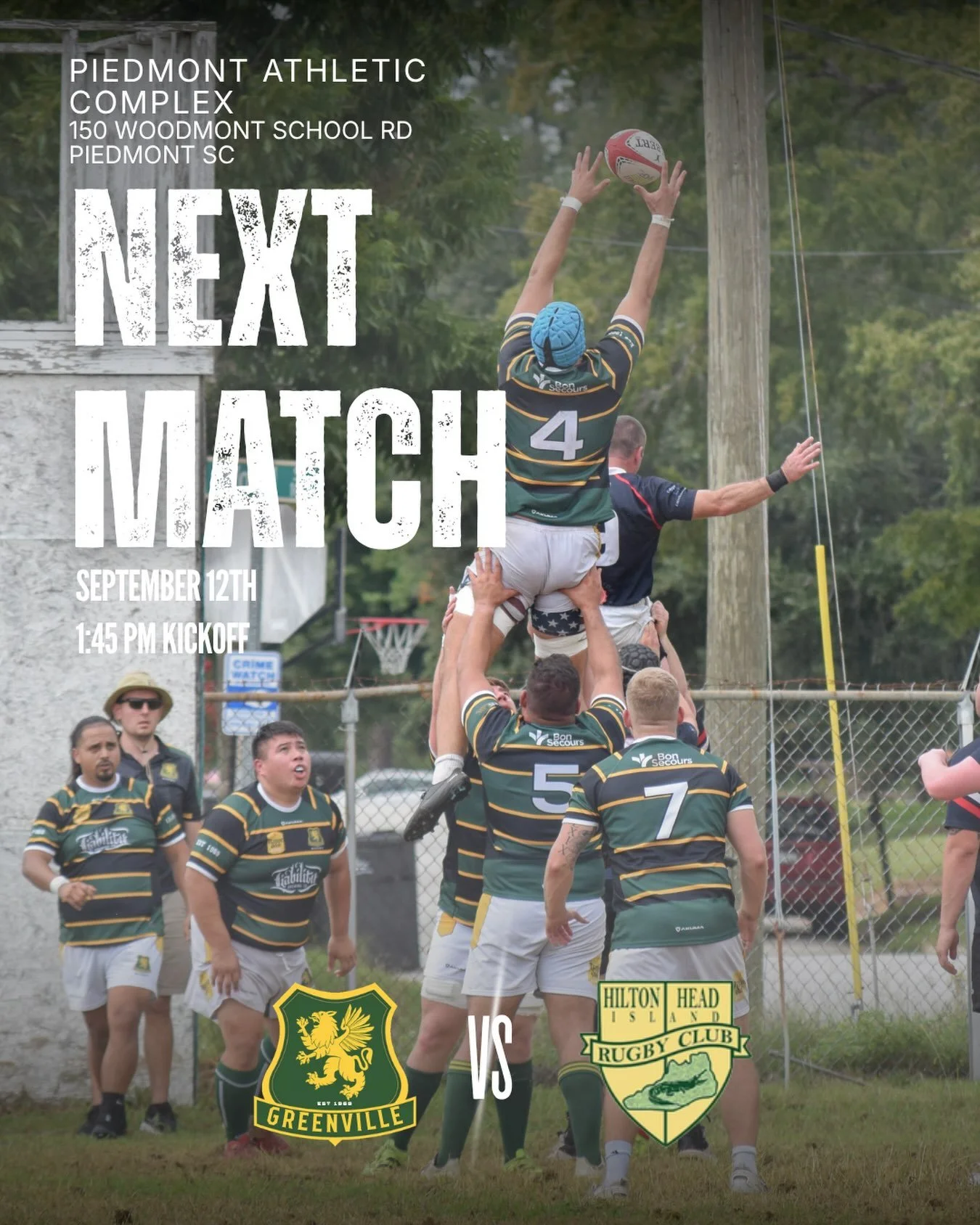Looking ahead to this weekend as we take on @hiltonheadrugby in our home opener! 

Join us at practice tonight and Thursday to prep for game time. Kickoff has been moved to 1:45pm at the Piedmont Athletic Complex. See yall there!