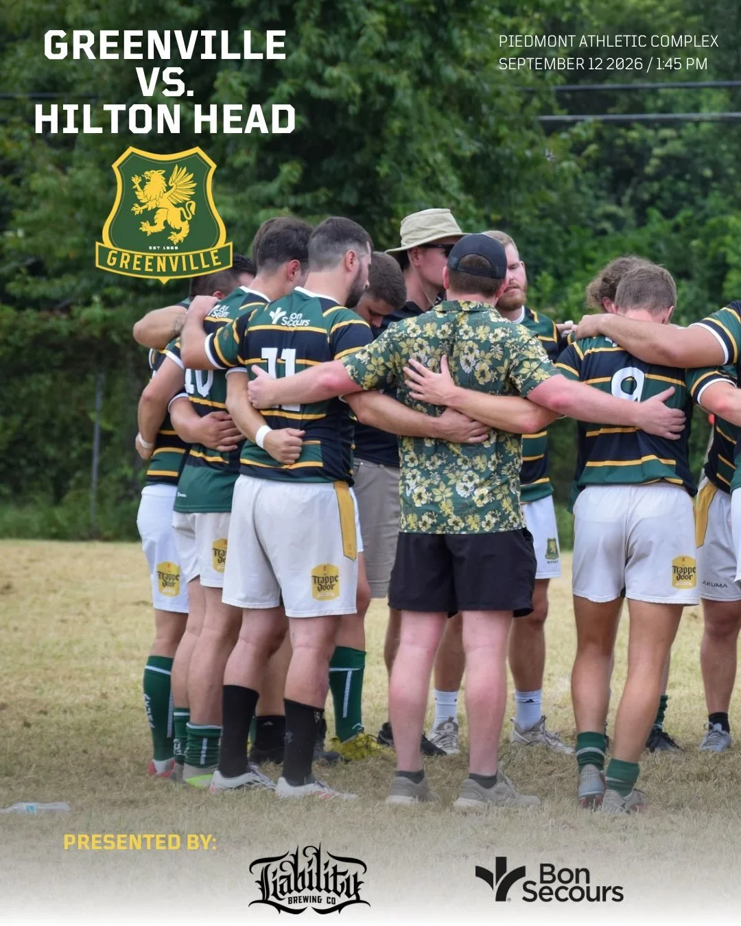 Saturday&rsquo;s a rugby day! Get up and come support the Griffins taking the pitch against @hiltonheadrugby for our first home game this season. See you there! 

🕑 - 1:45pm
📍 - 150 Woodmont School Rd S-23-659 Piedmont SC