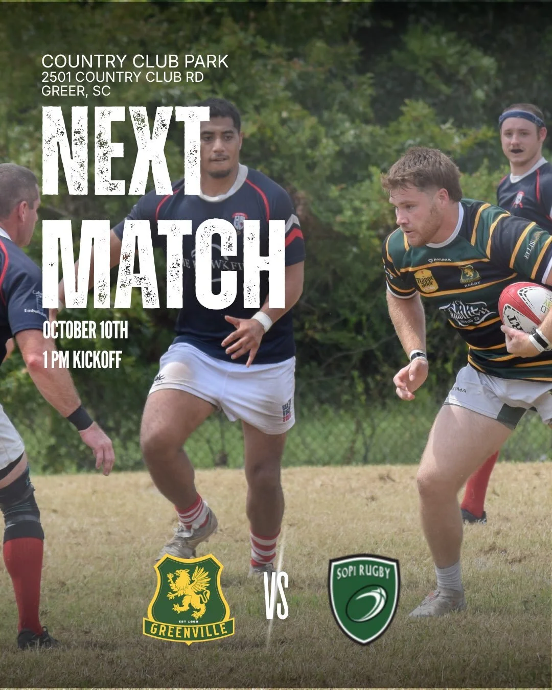 Big weekend here in the upstate! If you&rsquo;re around come check out our first matrix home match as we host @sopirugby at Country Club Park. 

Before kickoff we are also having our youth clinic starting at 11 am so bring the kids and enjoy a day fu