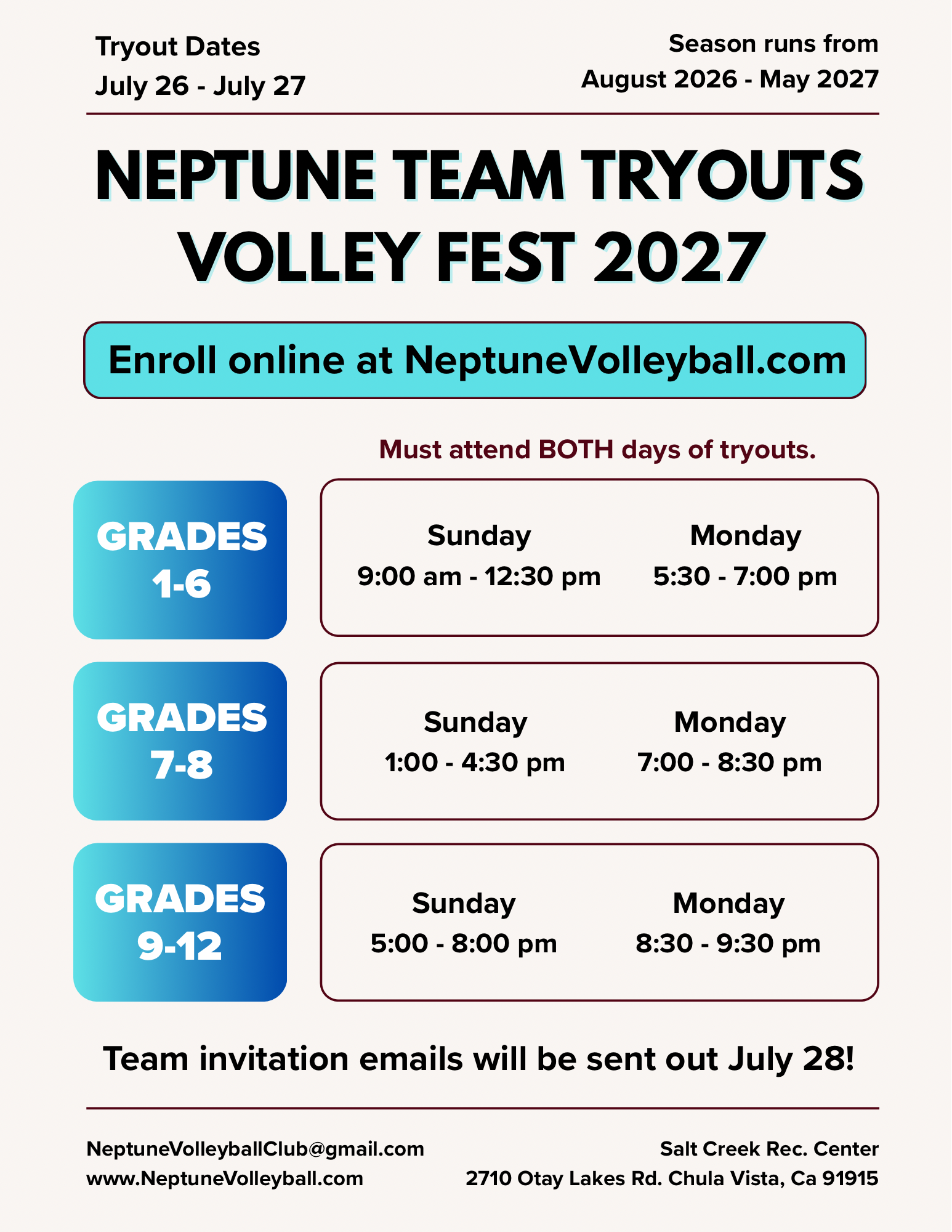 Neptune Volley Fest 2027 Team Tryouts