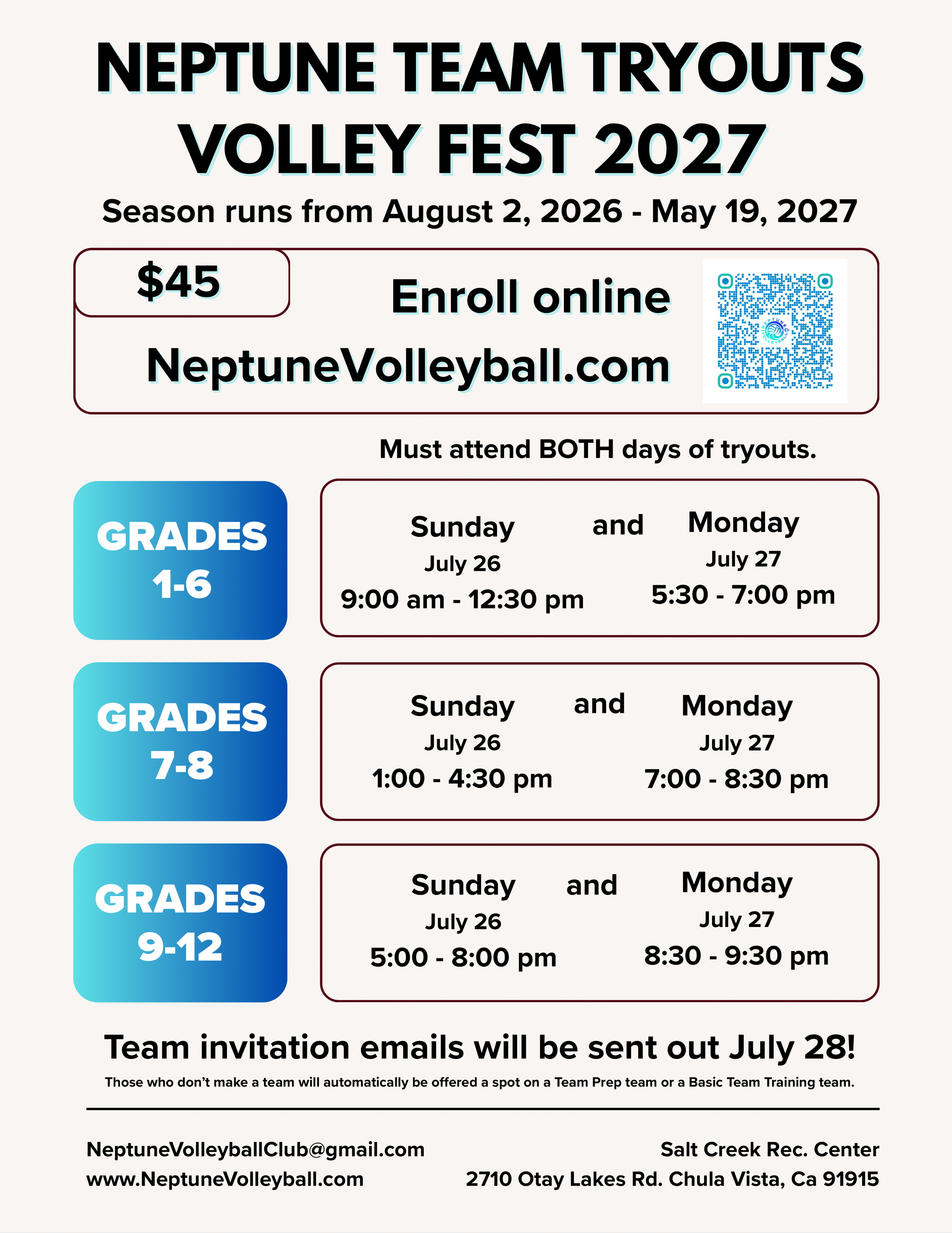 Neptune Volley Fest 2027 Team Tryouts