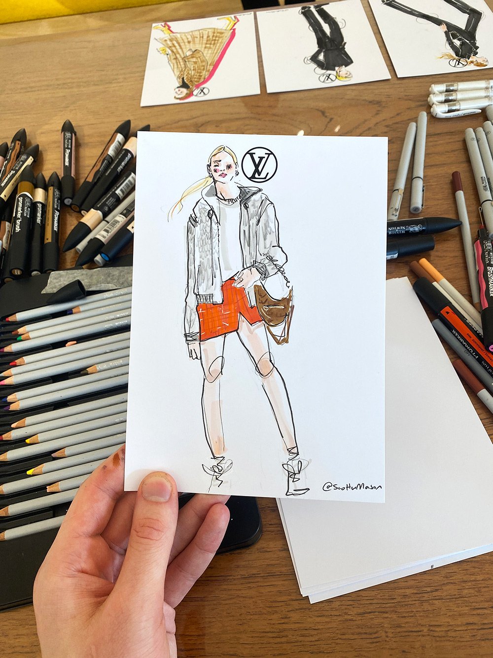 Illustrating clients live at the Sloane Street Boutique for Louis Vuitton
