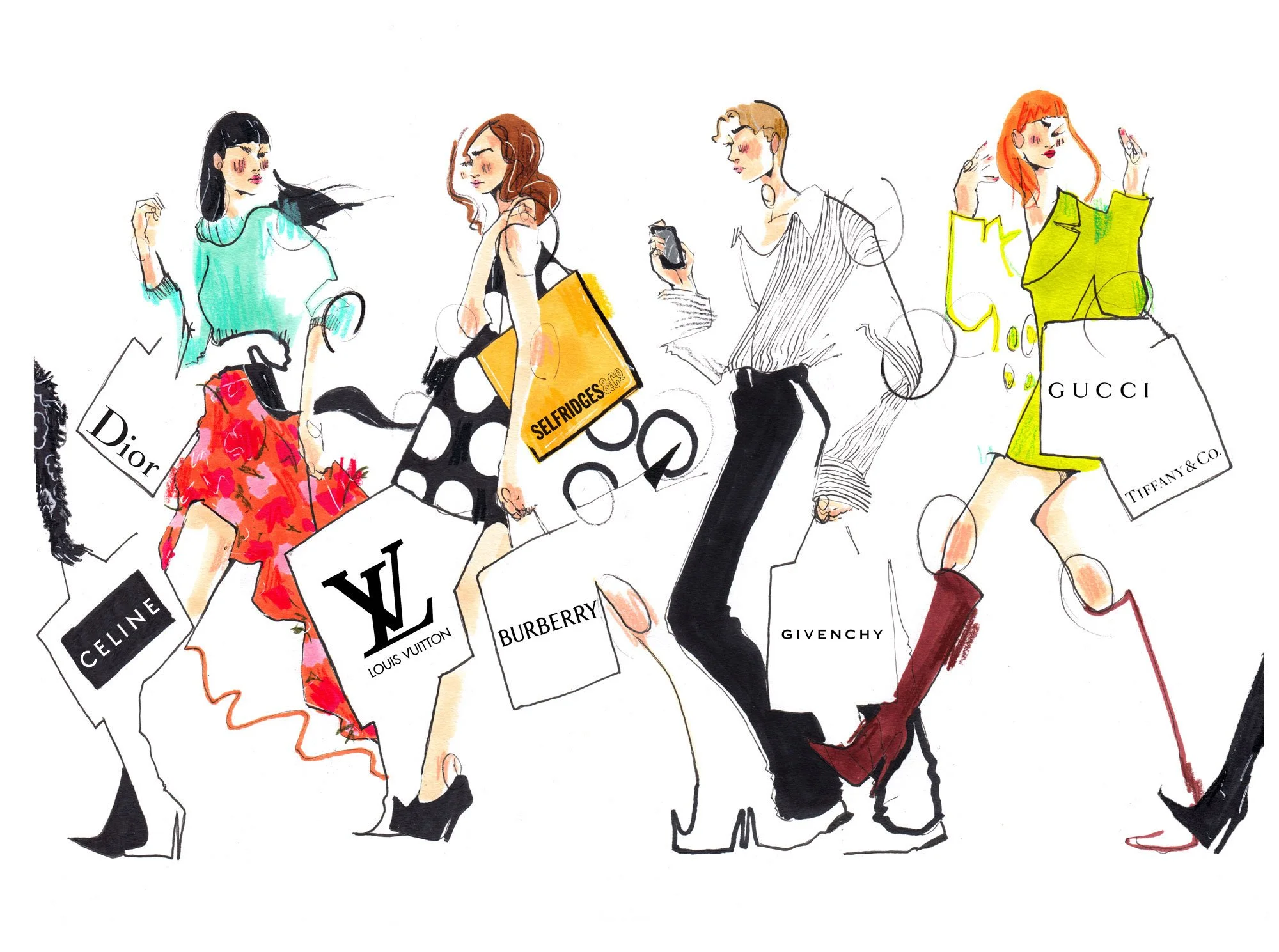 Luxury Designer Shopping Spree editorial illustration