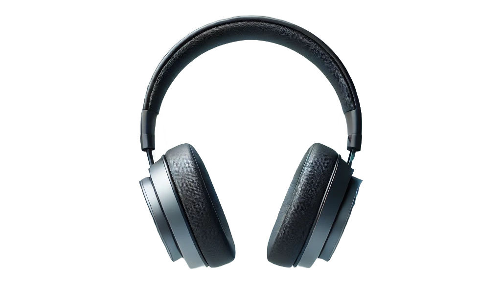 Wireless black over-ear headphones with a padded headband on a black background.