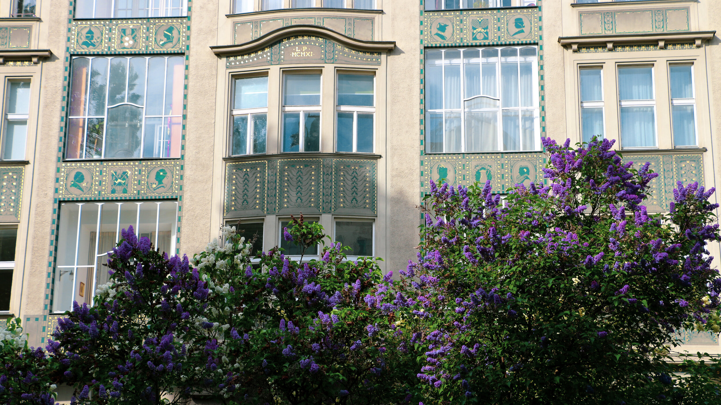 Prague building with flowers